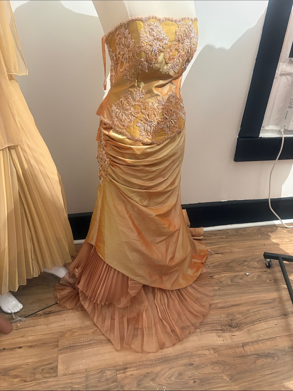 Belleza Golden Embellished Ruched Mermaid Prom Dress